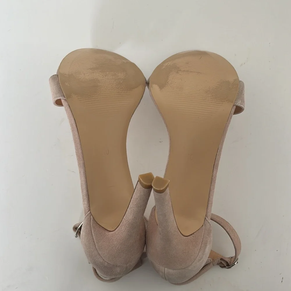 Michael Kors Heels 10 Samantha Nude Suede Ankle Strap Quiet Luxury Romantic Glam - Picture 12 of 13
